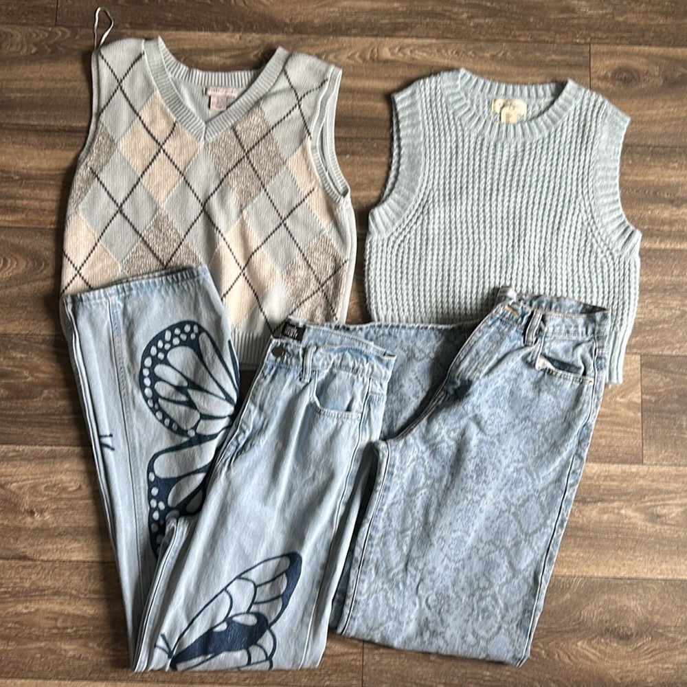 4 pc bundle Adika Argyle Knit Sweater Vest in Blue and Cream and Jeans Jr. Med